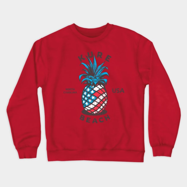 Kure Beach, NC Summertime Vacationing Patriotic Pineapple Crewneck Sweatshirt by Contentarama